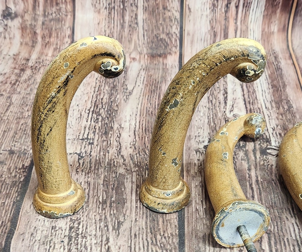 4 Yellow Vintage Antique Solid Cast Iron Hat-Coat-Robe-Hooks