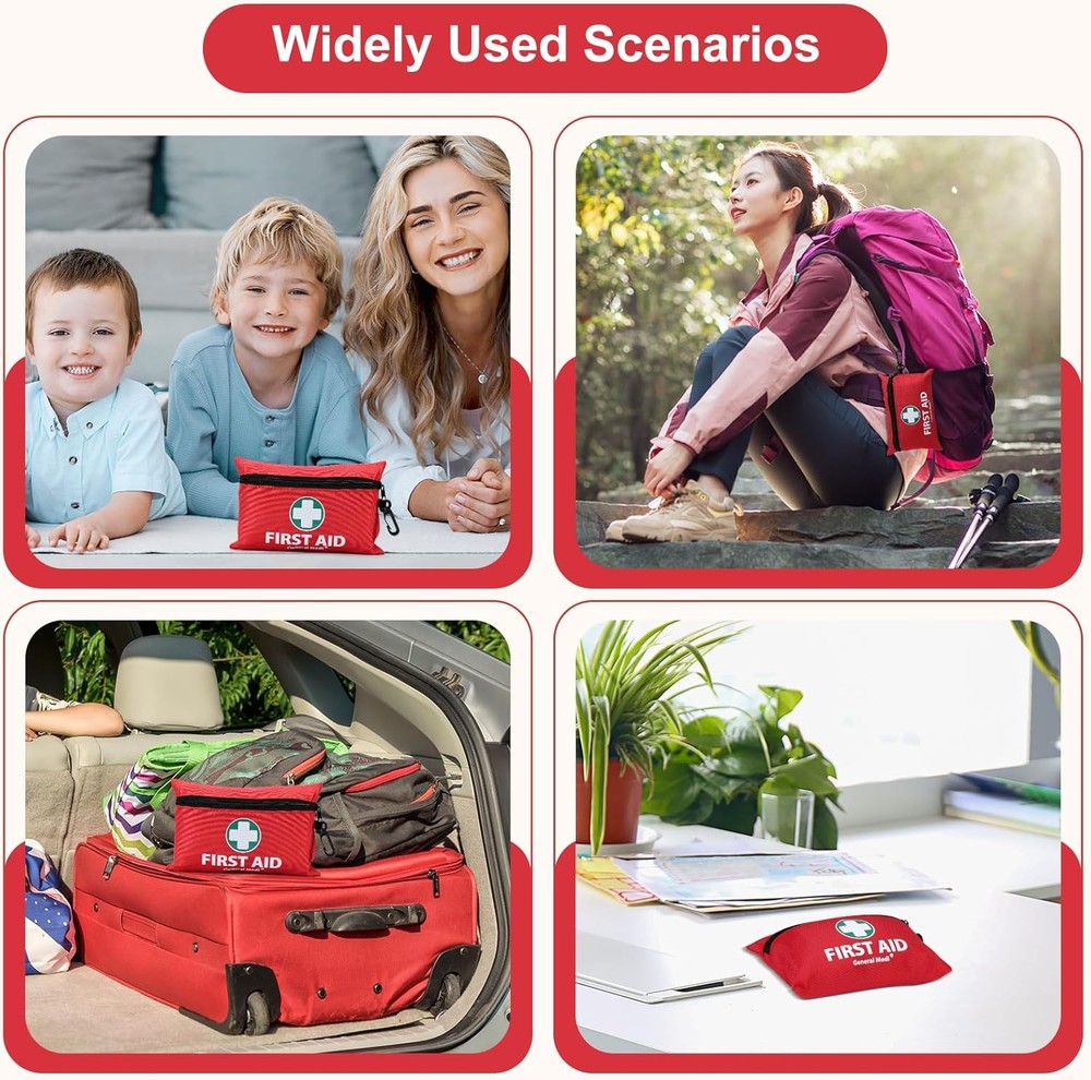 Mini First Aid Kit, 150 Piece Small First Aid Kit - Includes Emergency (Red)