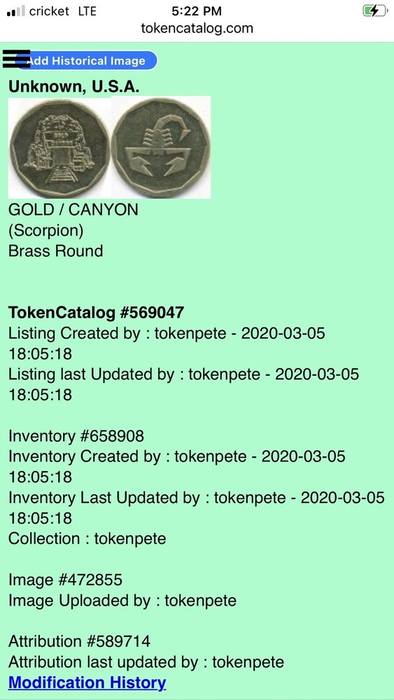 Unknow Token Exonumia - Gold Canyon