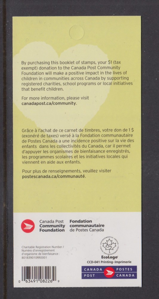 Canada BK508 Canada Post Community Foundation 2012 Complete Booklet 10xP stamps