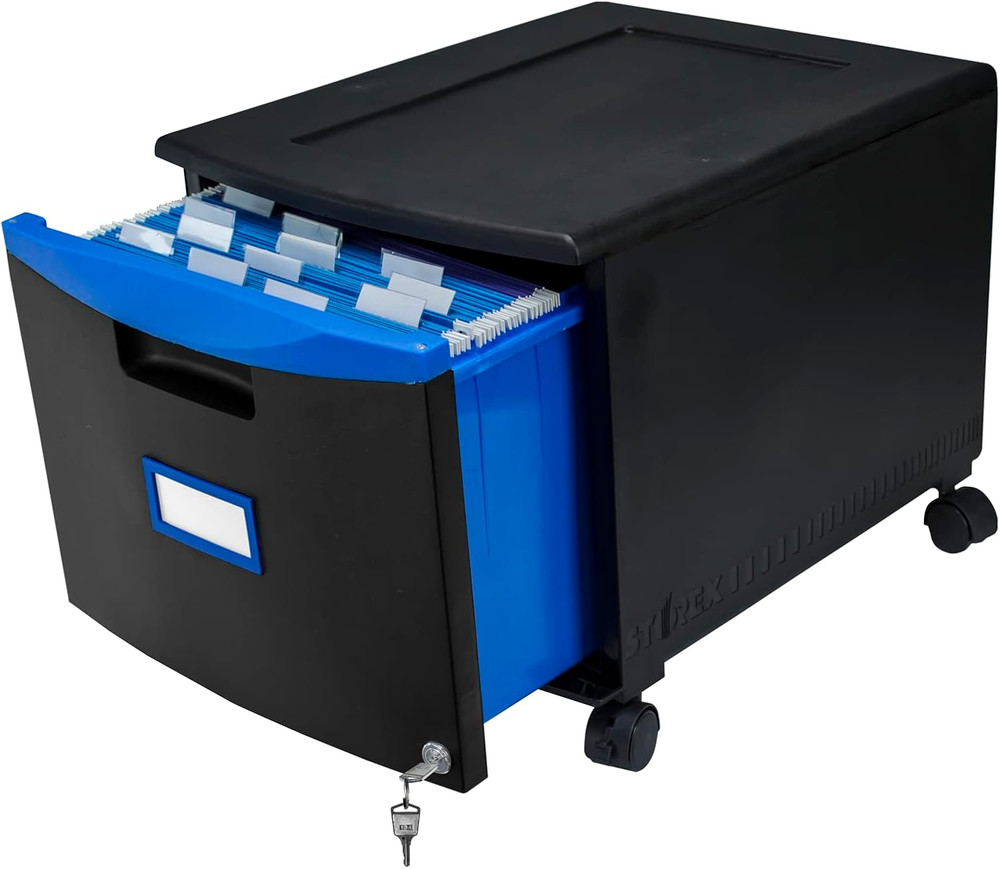 Plastic One-Drawer File Cabinet – Locking Document Organizer with Casters for Ho