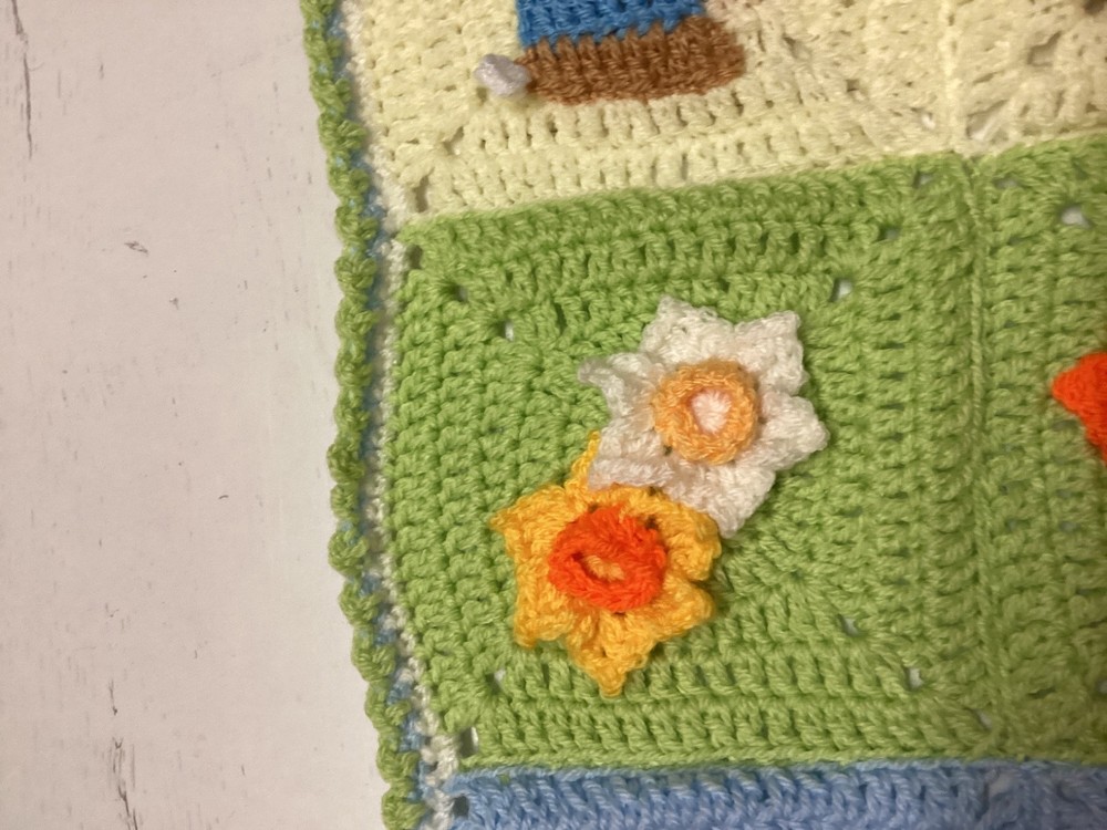 One Handmade Crochet SPRING/EASTER themed blanket 65cmx52cm