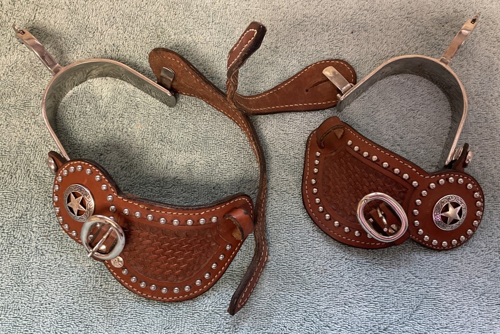 Vintage Tooled Leather Spurs Full Set NICE