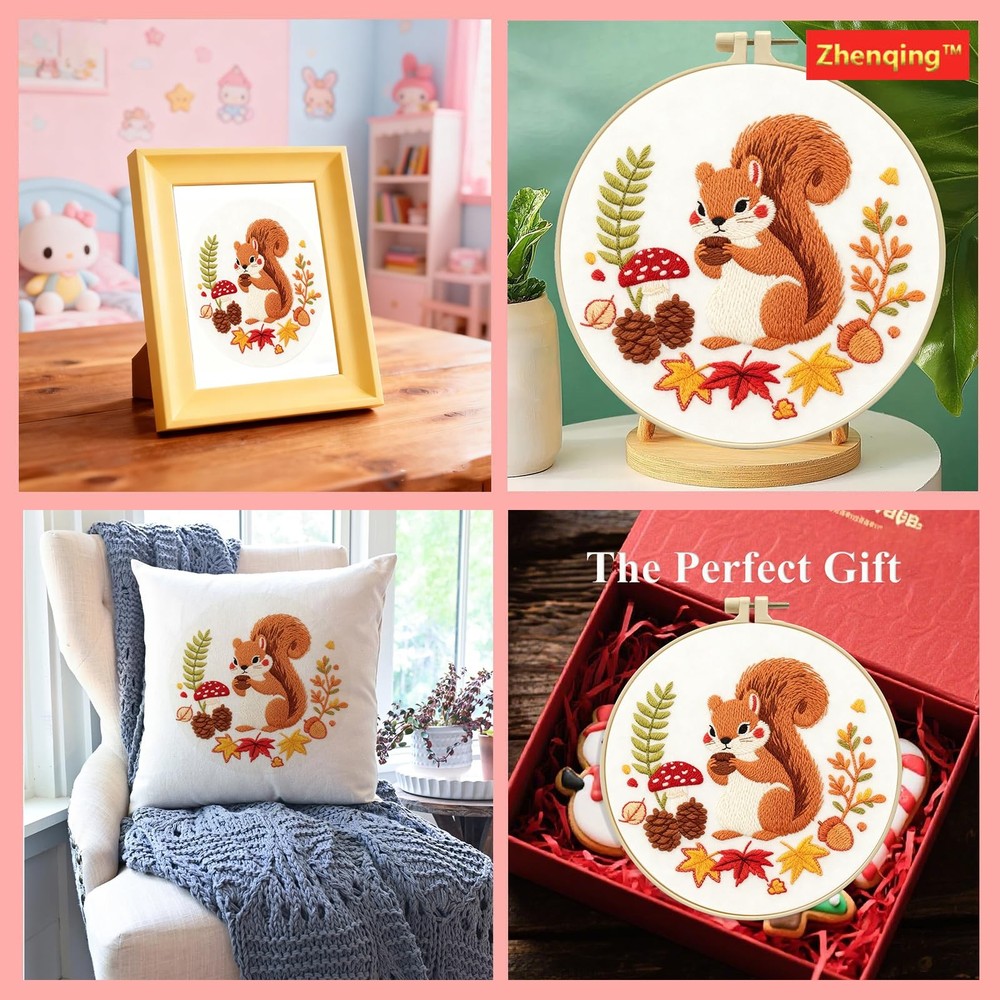 Zhenqing Squirrel with Pinecone Embroidery 29*29cm,