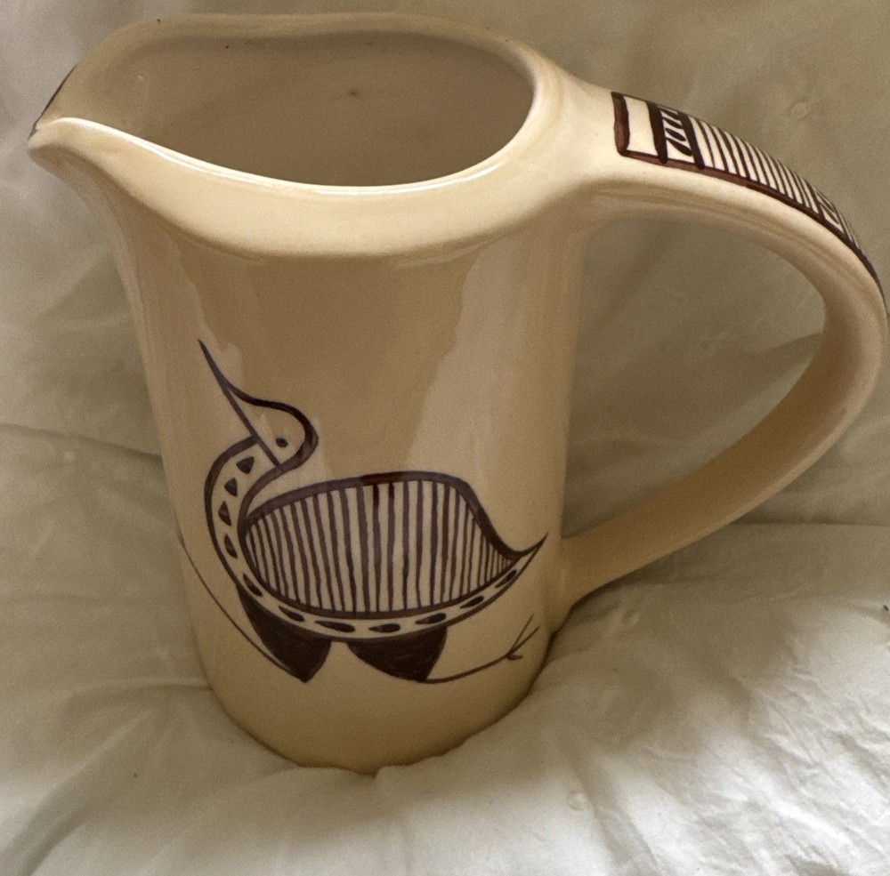 Evandale Primitive Bird Pitcher - MCM Vintage Hand Painted 7.5”