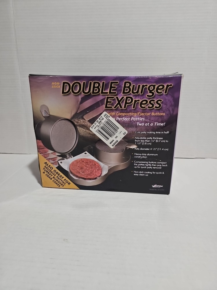 Weston Non-Stick Double Burger Express Press Adjustable Thickness Aluminum EUC