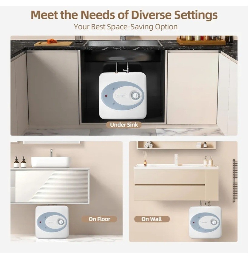 Feelrogast Electric Tank Water Heater-8 Gallon Under Sink Hot Water, 120V 1500W