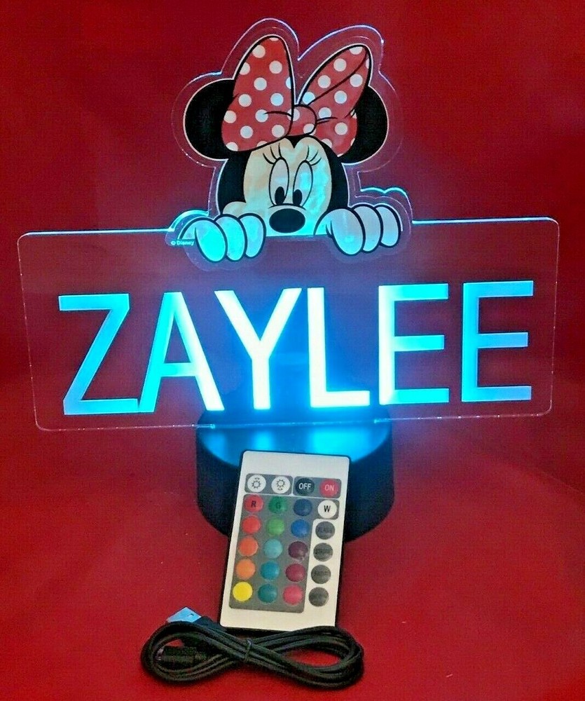 Minnie Mouse Disney Light Up Night Light Table Lamp LED Personalized With Remote
