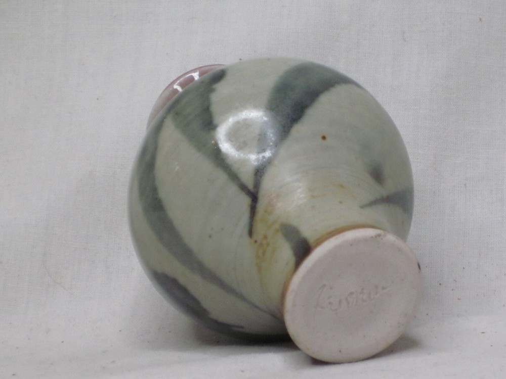 small glazed ceramic vase unique 3" signed art