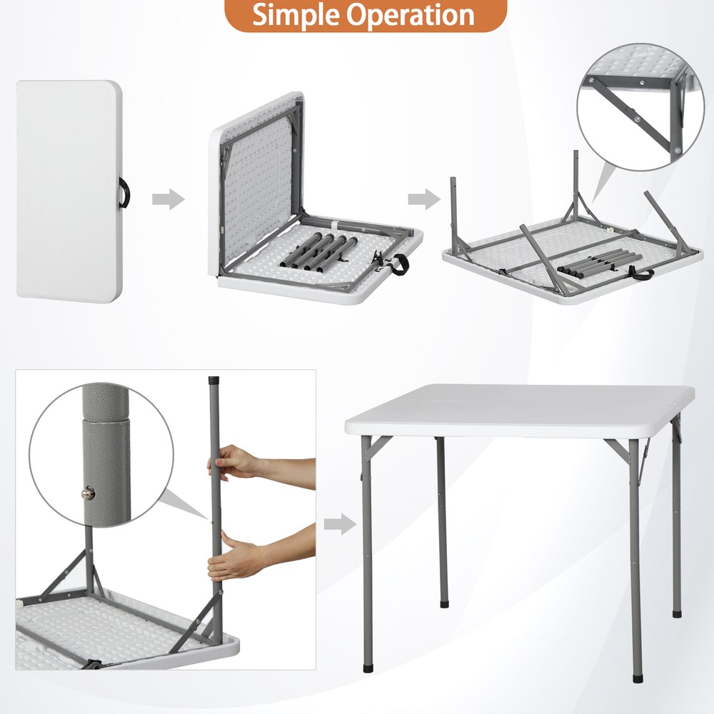34" Fold Half Square Table Bi-Folding Commercial Table for Camping Dining Party