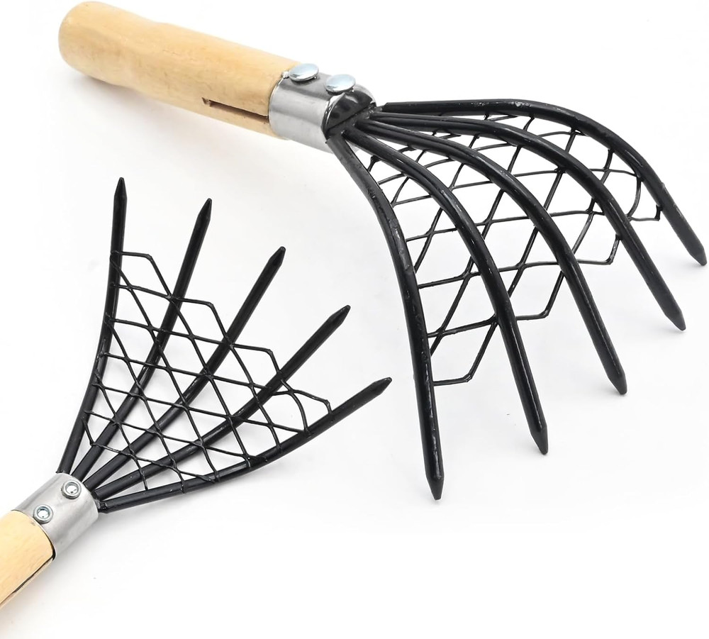 2 Pcs Claw Rake Hand with Basket, Clamming Claws with Mesh Net Oyster Shell Digg