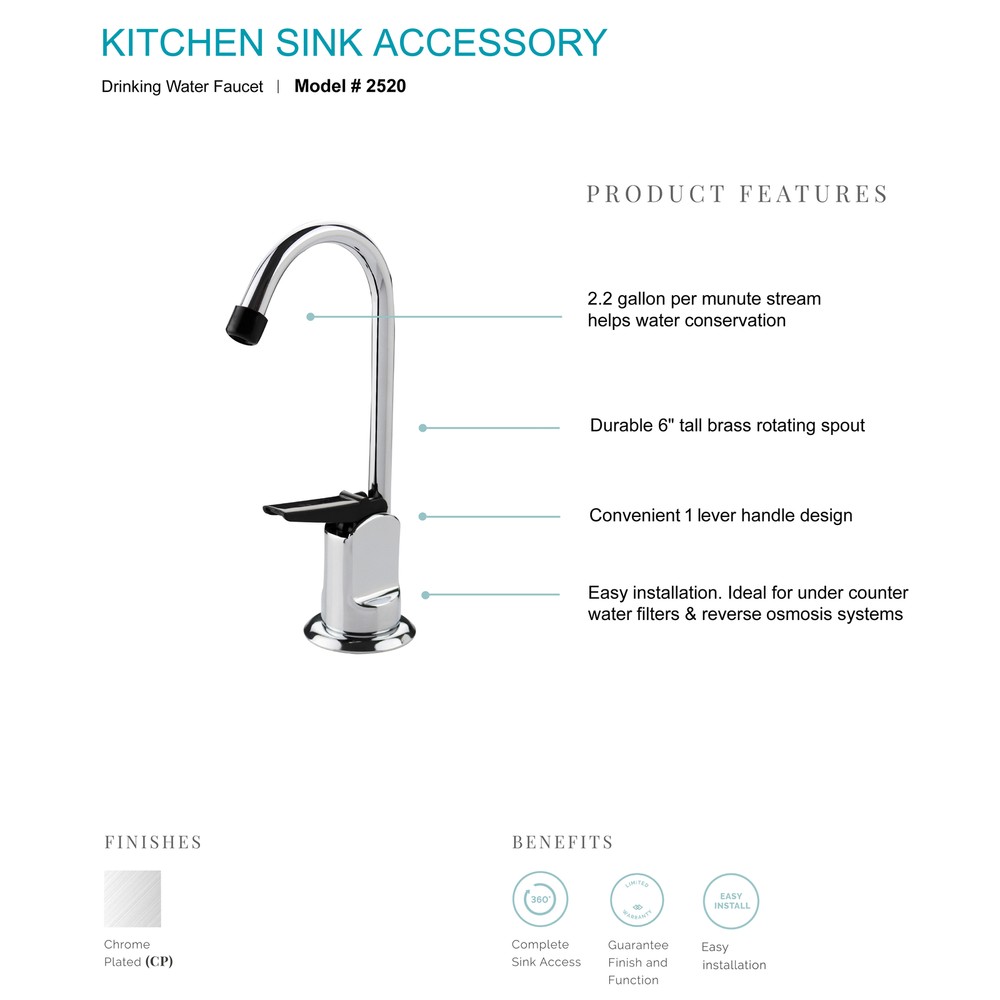 Single Handle High Arc Drinking Water Faucet Chrome Finish