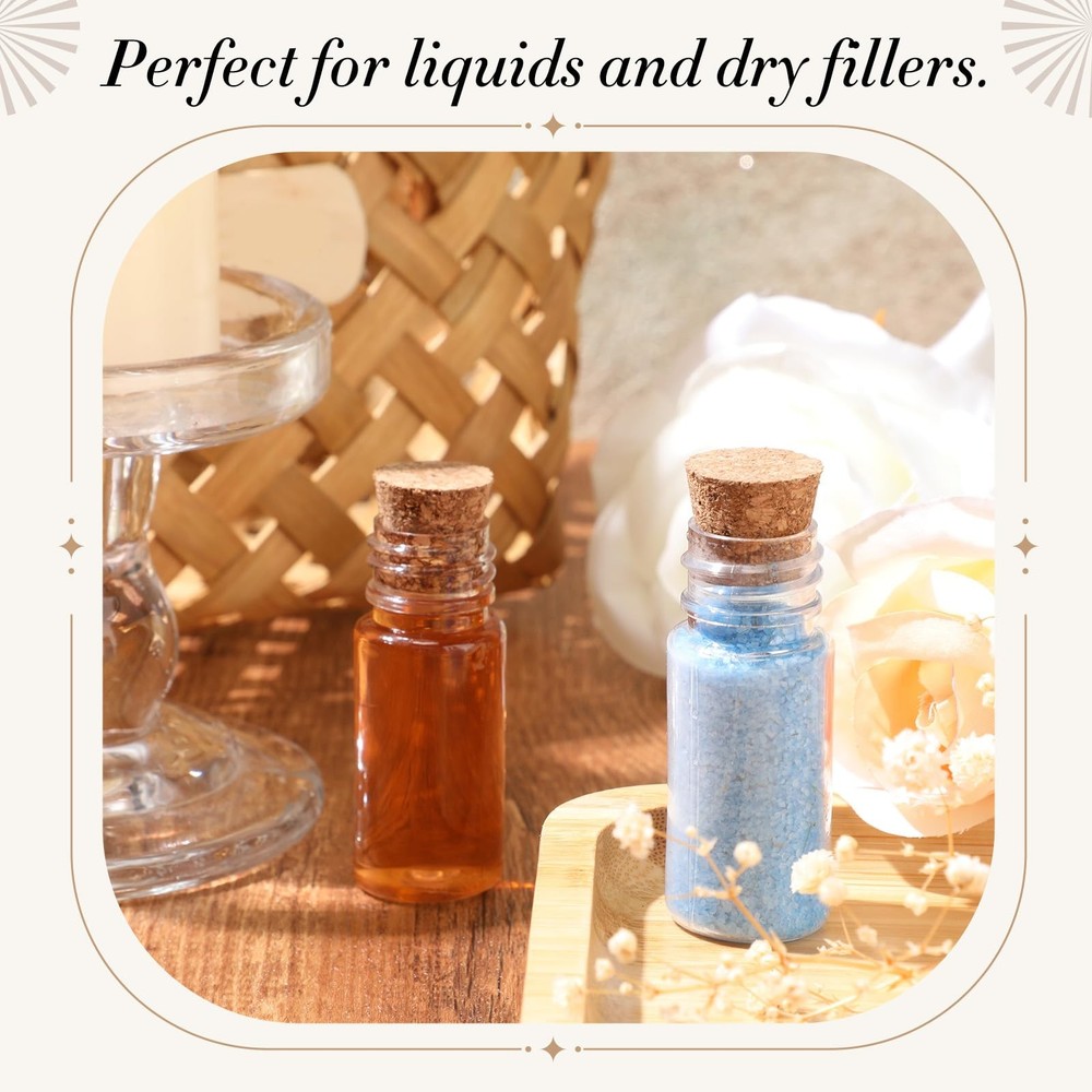 100 Packs 10ml Mini Plastic Bottles with Corks Stoppers Small Potion Bottles ...