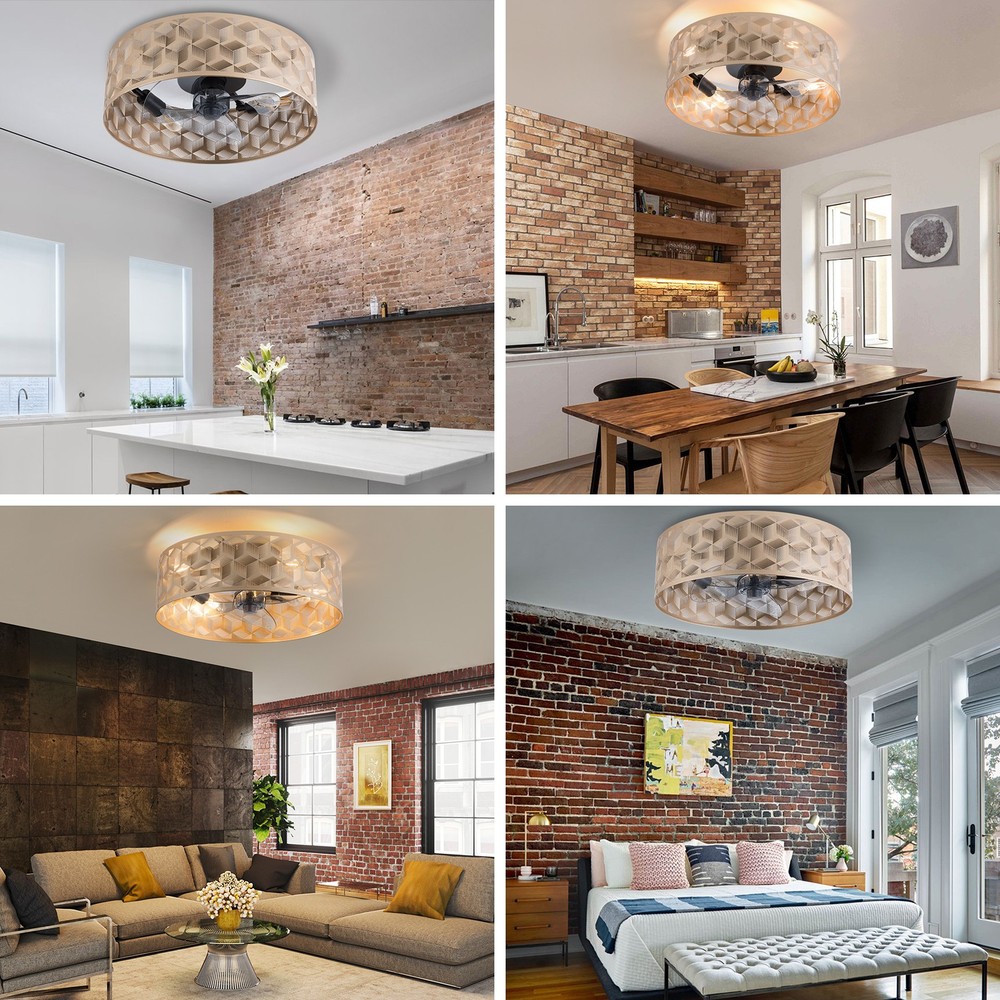 Modern Round Low Profile Ceiling Fan Light with Remote Control ?C 18" Indoor