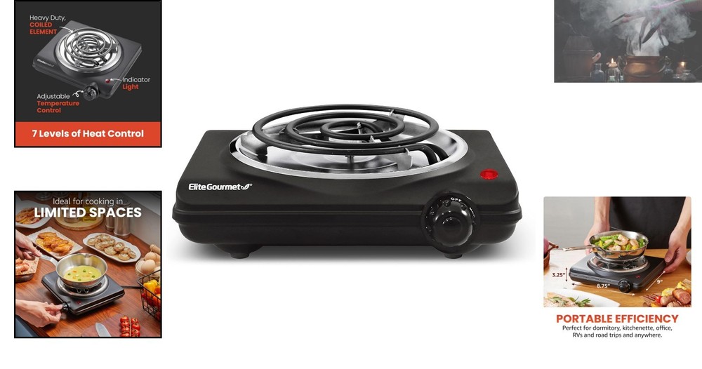 Compact Electric Hot Plate - 1000W Single Coiled Burner with Temperature Control