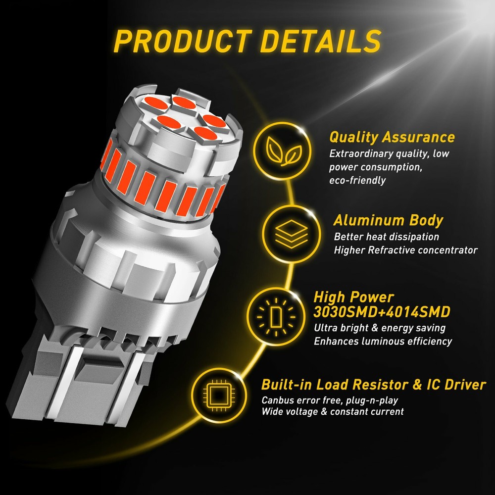 7443 LED Strobe Flashing Blinking Brake Tail Light Parking Safety Warning Bulbs