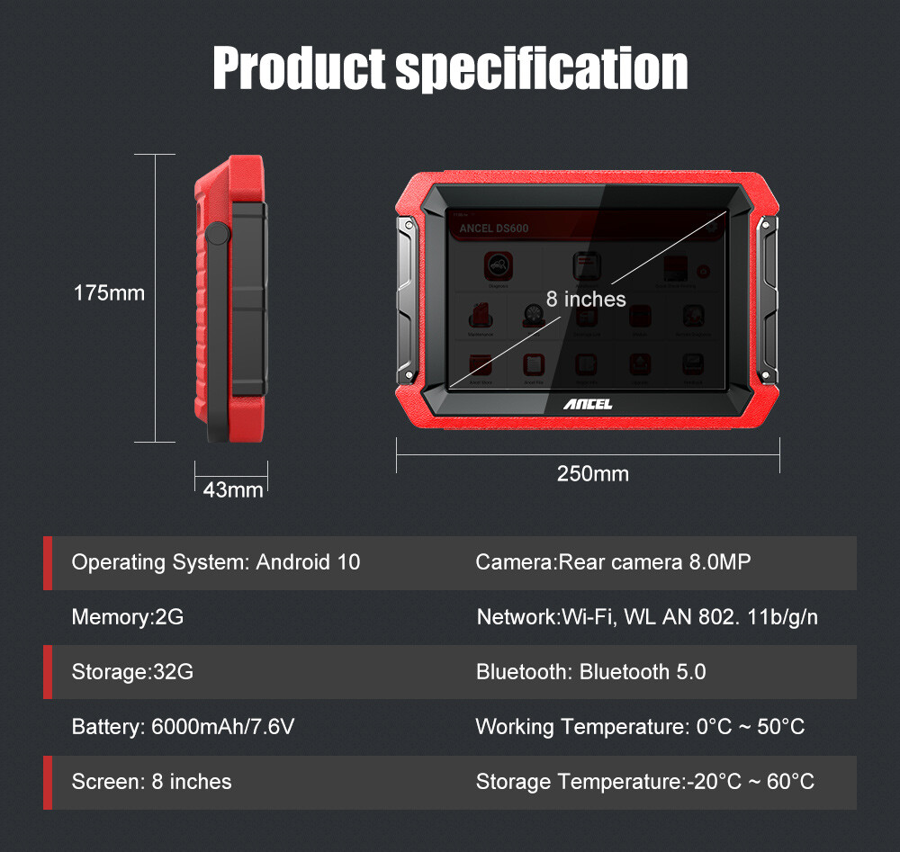 Ancel OBD2 Scanner Bi-directional Auto Diagnostic Tool K-ey ECU Coding TPMS