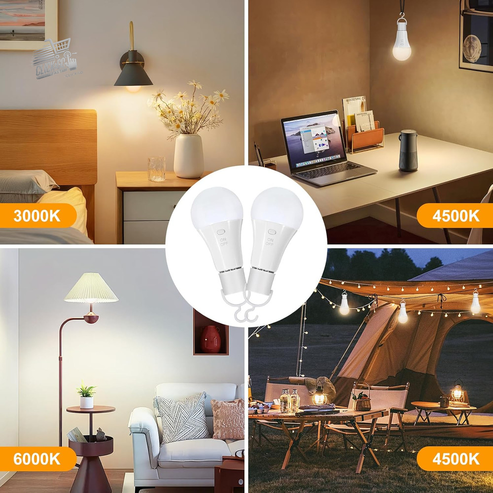2Pcs LED Bulb Battery E27 Rechargeable Emergency Remote Control RGB Dimmer