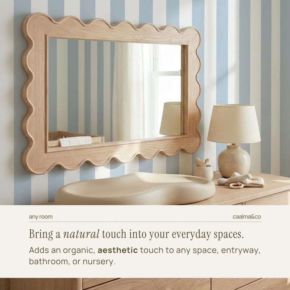 CAALMA Scalloped Wall Mirror 24 x 36 Rectangular, Bathroom Mirror, Mirrors fo...