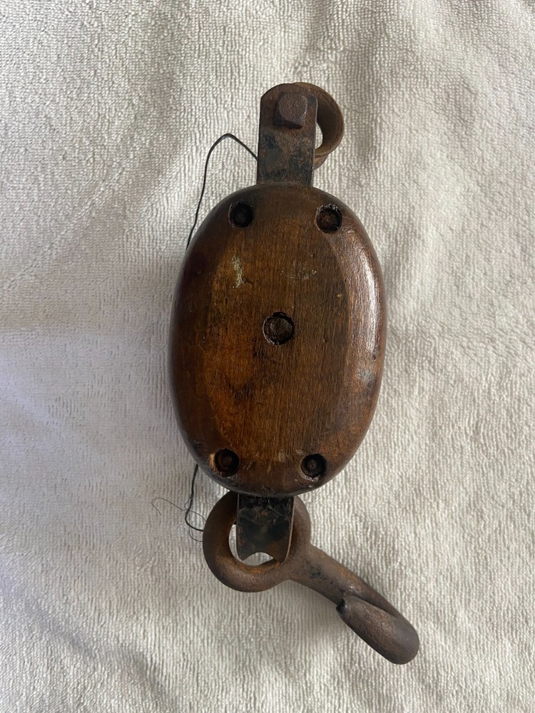 ANTIQUE ANVIL DOUBLE BLOCK & TACKLE PULLEY W/HOOK BARN FIND