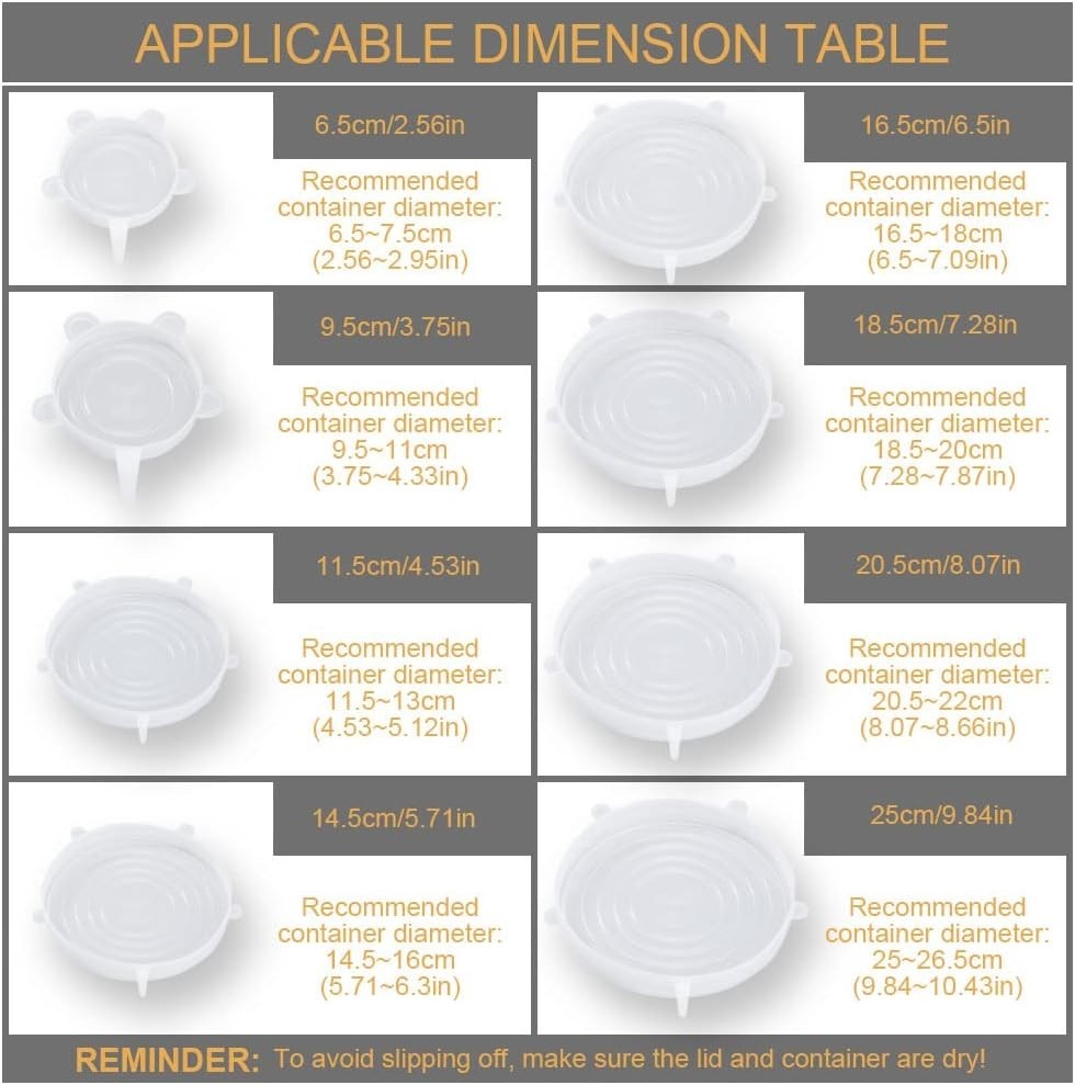 4 Pack Same Size Silicone Stretch Lids, Thicker Reusable Sturdy Silicone Cont...