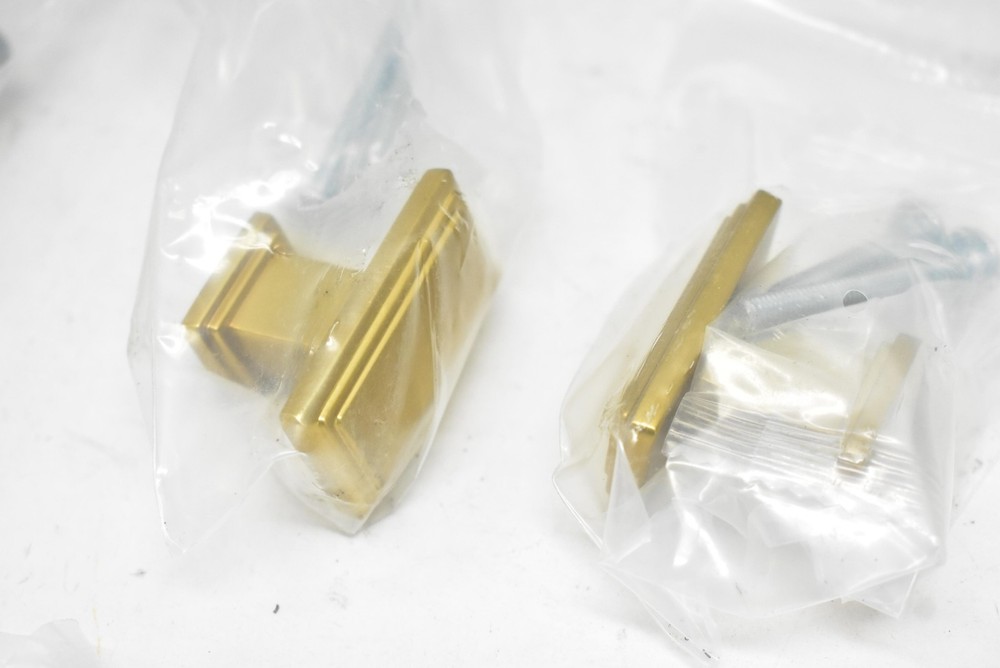 KOOFIZO Rectangular Cabinet Knobs 10 Pack Brushed Brass Cabinet Drawer Hardware
