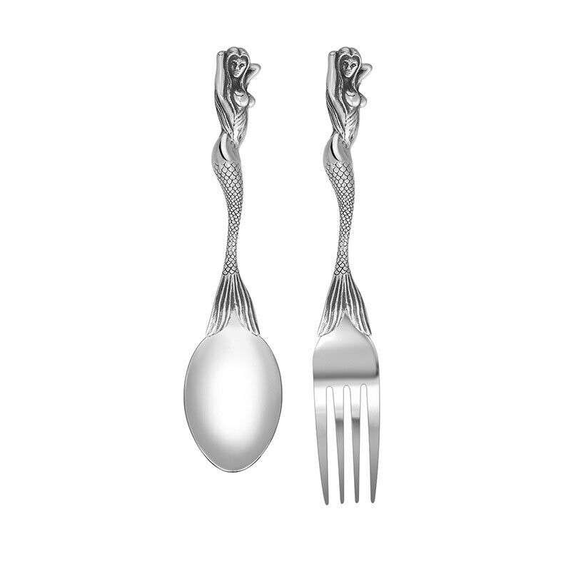 Stainless Mermaid Angel Skull Skeleton Spoon Fork Dinnerware Set Tableware Gift