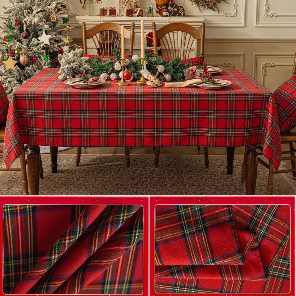 Christmas Plaid Tablecloth Rectangular Red Checkered Xmas Table Cover Decor