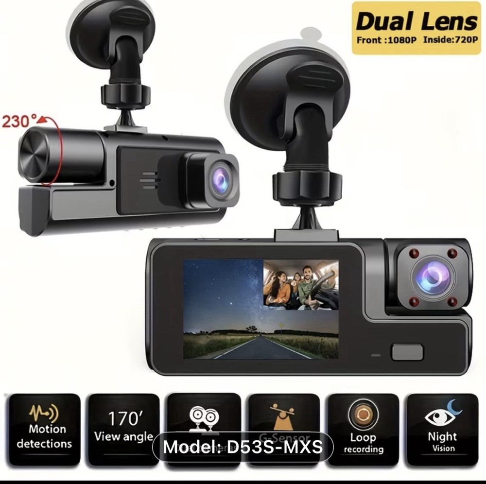 Dash Cam Front And Inside | Front Camera 1080P & Inside Camera 720P, 170°