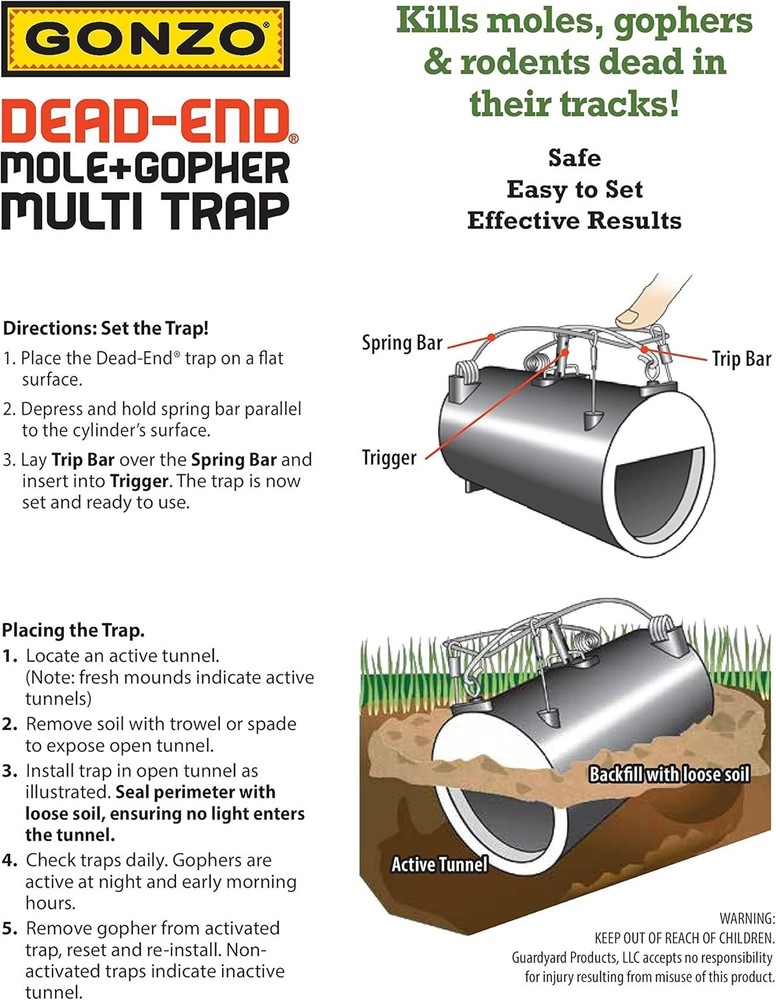 "Gonzo 5001 Dead-End Mole & Gopher Trap "