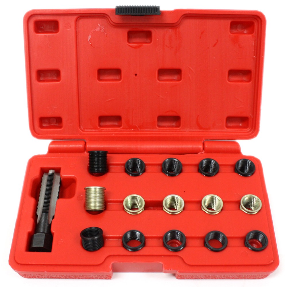 16pc Spark Plug Thread Repair Rethreading Tool Kit M16 Threaded Coil Insert
