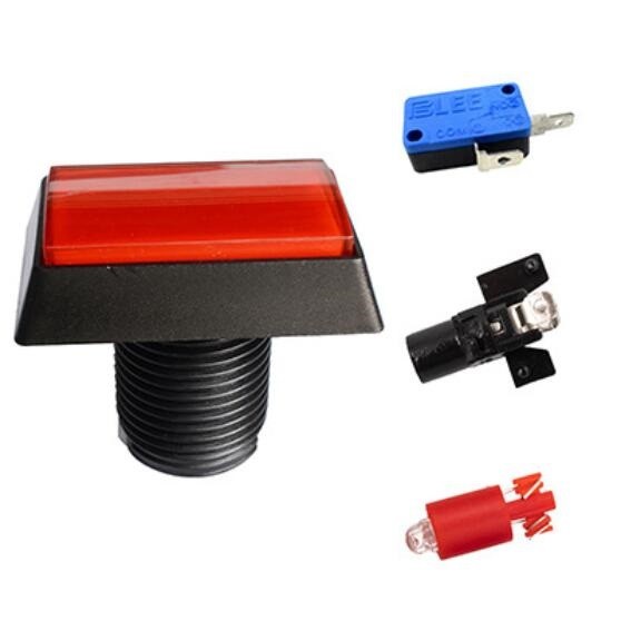 1Pc Red Arcade Square Rectangle Buttons LED Push Illumilated With Microswitch ww