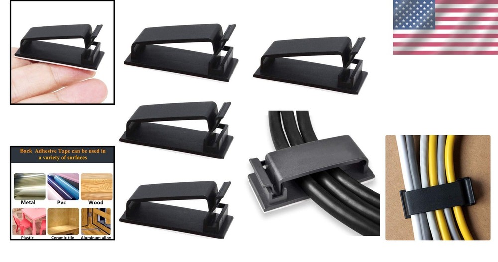 50Pcs Self Adhesive Cable Clips Black