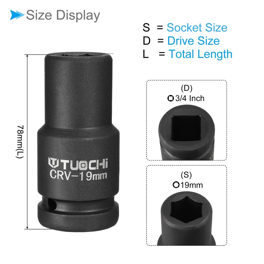 Deep Impact Socket 3/4" Drive 19mm Socket 6 Point for DIY Making