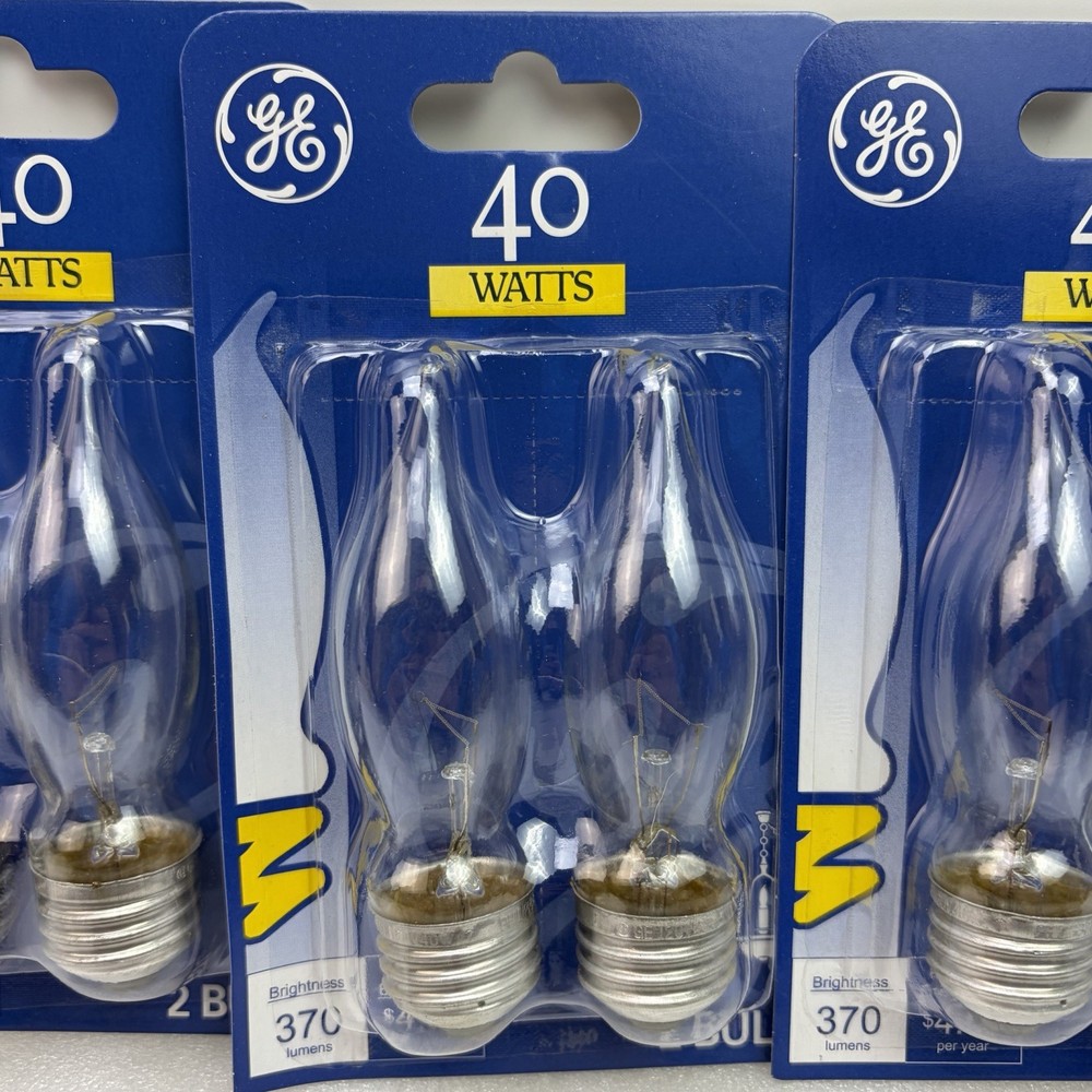 12 GE Light Bulbs 40Watts Bent Tip Crystal Clear Medium Base Decorative, 6-pk