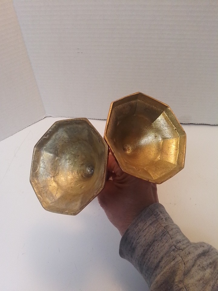 Vintage Baldwin Solid Brass Candlestick Holders Pair 8” Octagon Base Forged USA