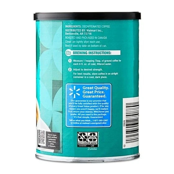 2 pack Great Value Decaf Classic Medium Roast Ground Coffee, 9.6 oz New