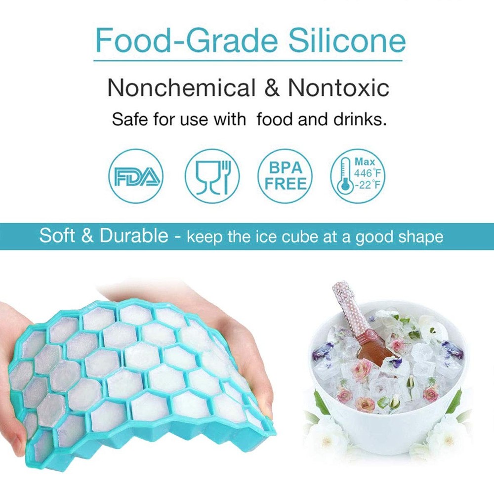 Ice Cube Trays with Lids 2 Pack Easy-Release Silicone and Flexible 74 Ice Cube