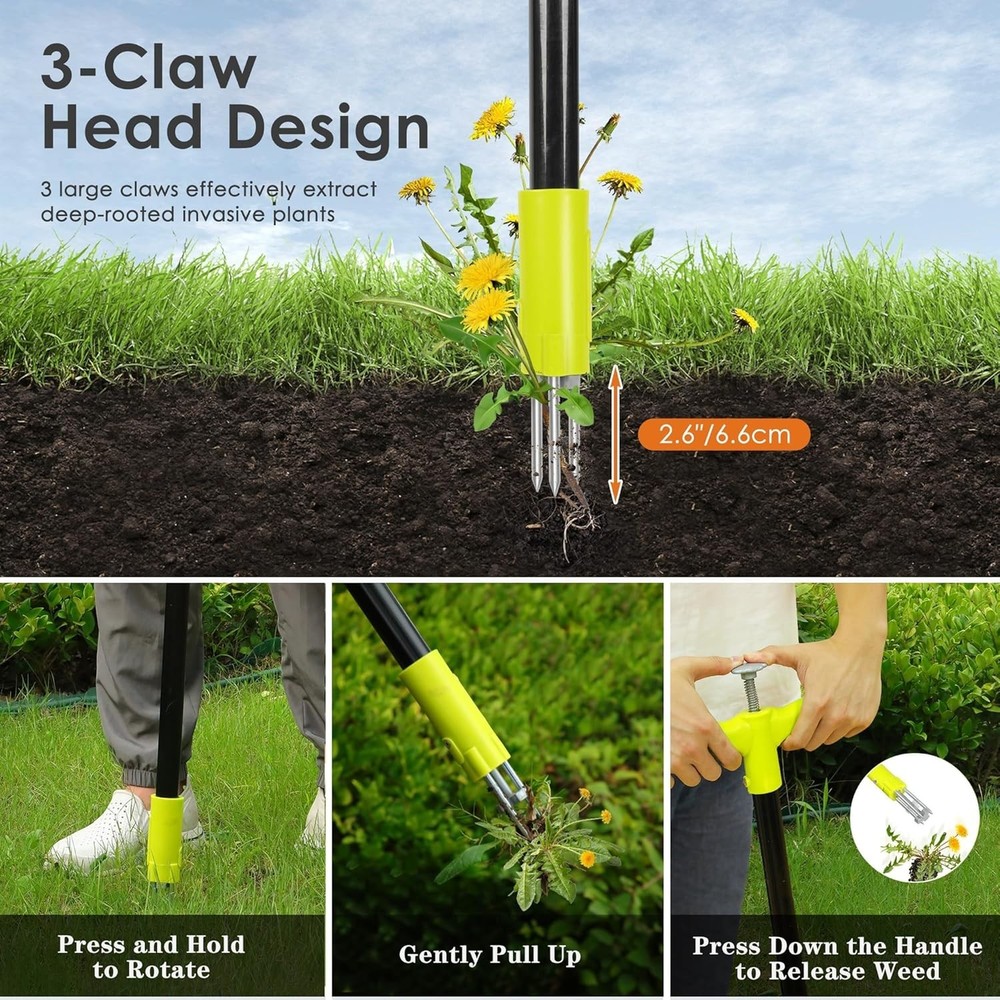 3 Claws Weed Puller Tool, Stand Up Weed Puller with Long Ergonomic Handle, We...