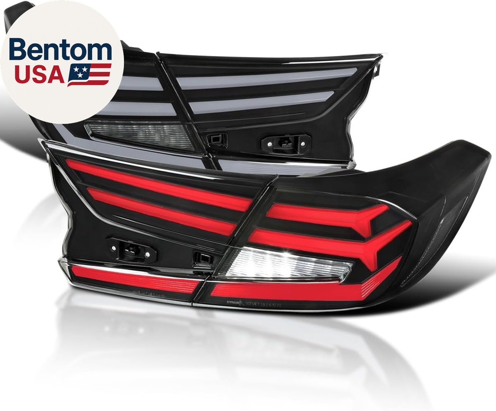 Black LED Sequential Tail Lights W/White Light Bars and Startup Animation Compat