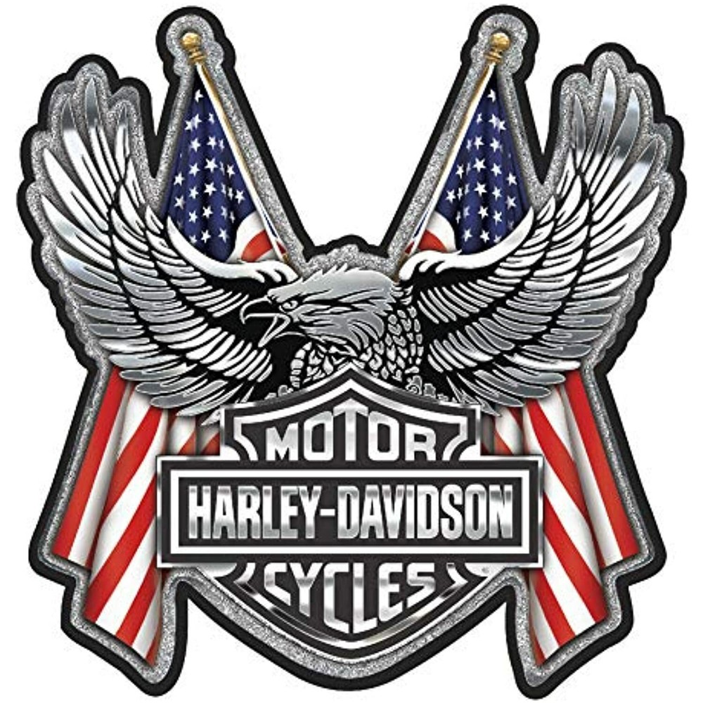 Harley Davidson Bar & Shield Logo With American US Flag Chrome Eagle Decal