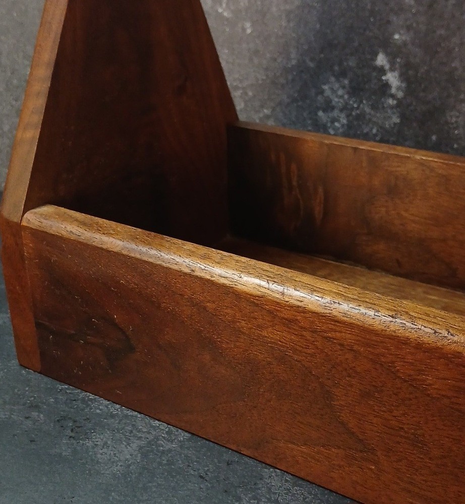 Vintage Walnut Tool Caddy/Tote With Dowel Handle • Primitive