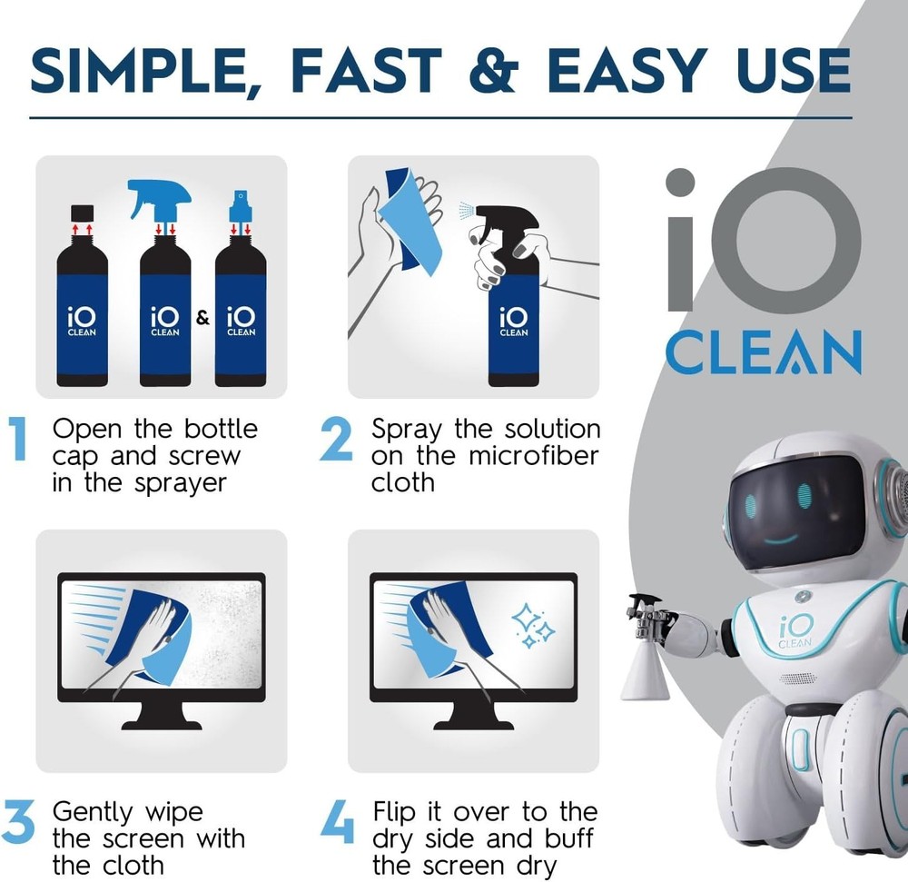 16oz Screen Cleaner Spray & 3 Microfiber Cloths – Eco-Friendly Cleaning Kit