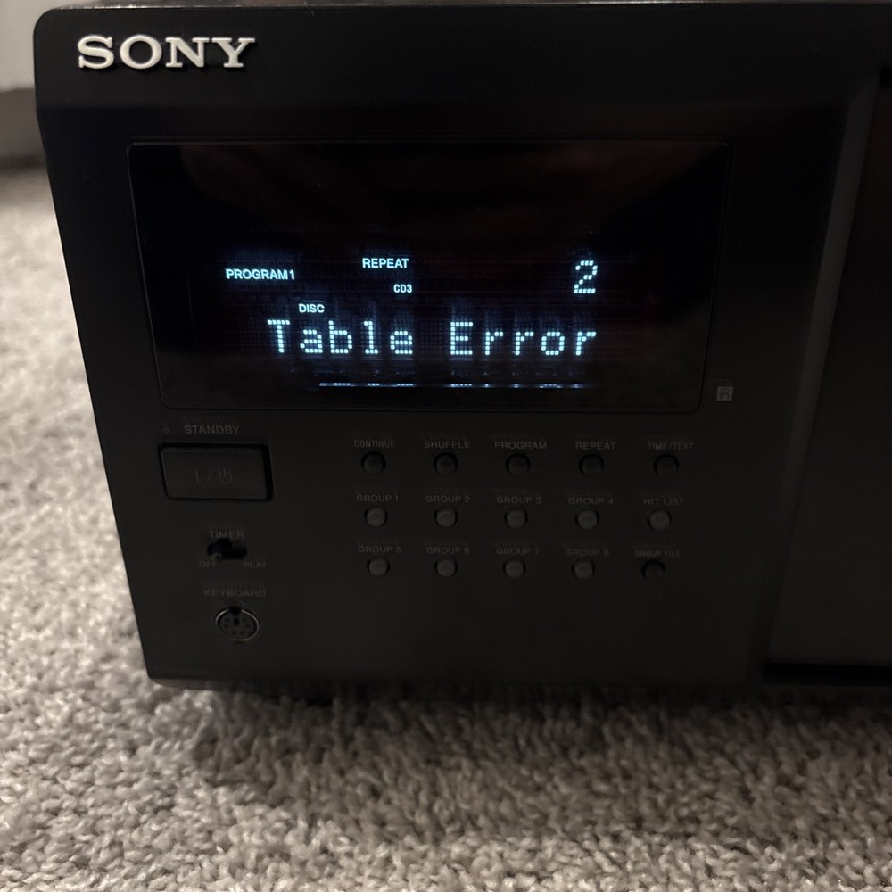 Sony CDP-CX355 300 Disc Mega Storage CD Changer Player Powers On “TABLE ERROR”
