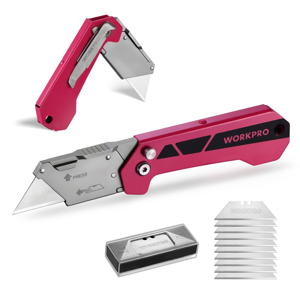 WORKPRO Pocket Folding Utility Knife Quick Open Axis Lock Cutter Extra Blades