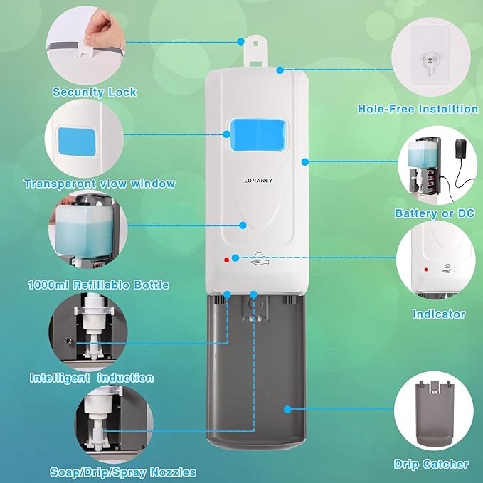Touchless Automatic Foaming Hand Soap Dispenser Wall Mount, Motion Sensor Foam