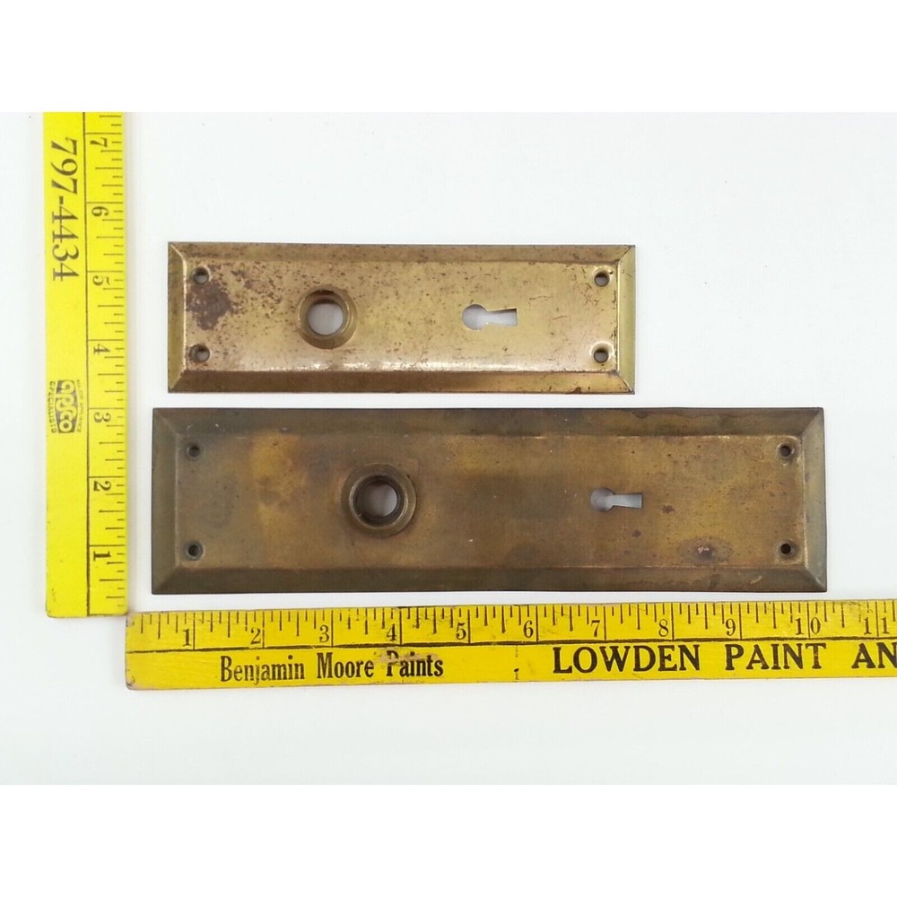 6 Piece Vtg Brass Door Set Handle Plate Frame