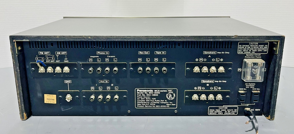 Panasonic MCS 2000 Component Stereo Receiver *Cut Power Cord* Power Tested