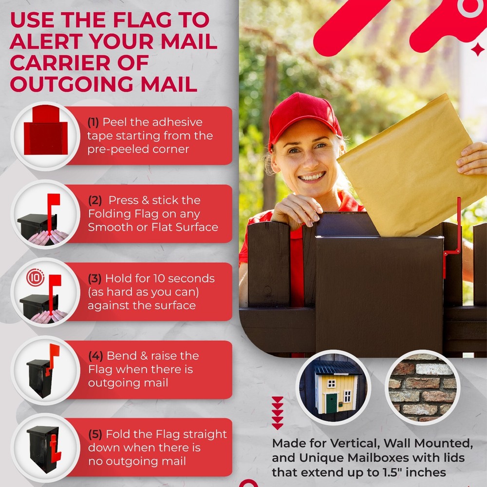 MCCHJoy Folding Vertical Mailbox Flag, Wall Mounted Mailbox Flag, No Tools