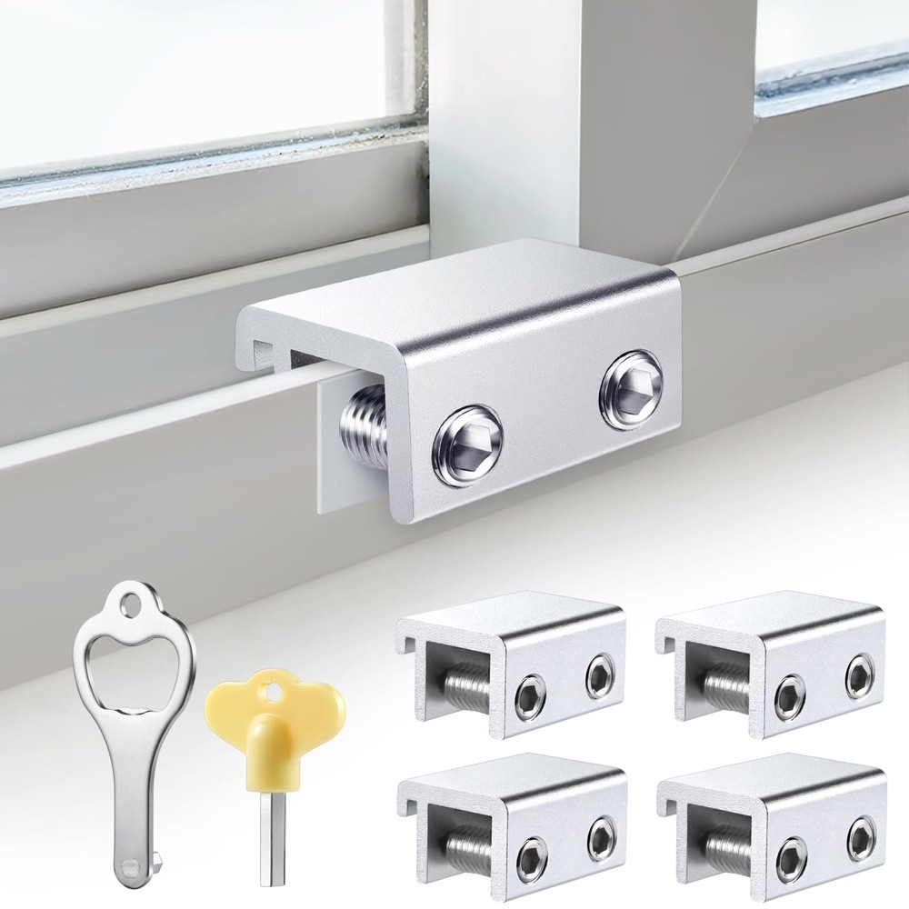 Sliding Window Locks 4 Sets, Security Window Locks with Keys, Adjustable Alum...